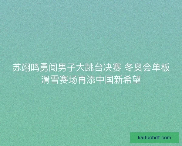 苏翊鸣勇闯男子大跳台决赛 冬奥会单板滑雪赛场再添中国新希望